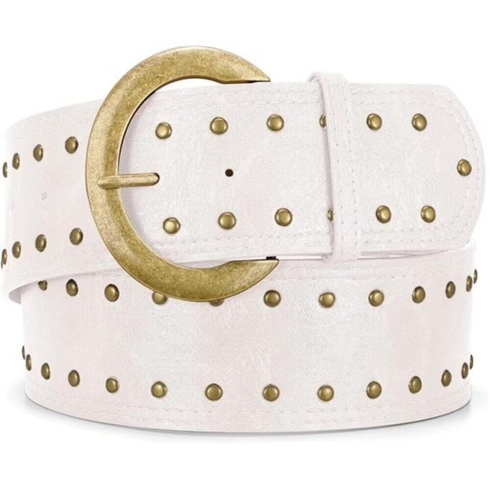 Wide Chunky Leather Belts for Women 2.3" Western Vintage Studded Thick Waist